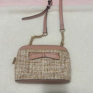 Anne Klein Pink Tweed Crossbody Bag with Bow.